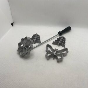 Vintage Aluminum Rosette Cookie Mold Set with Handle